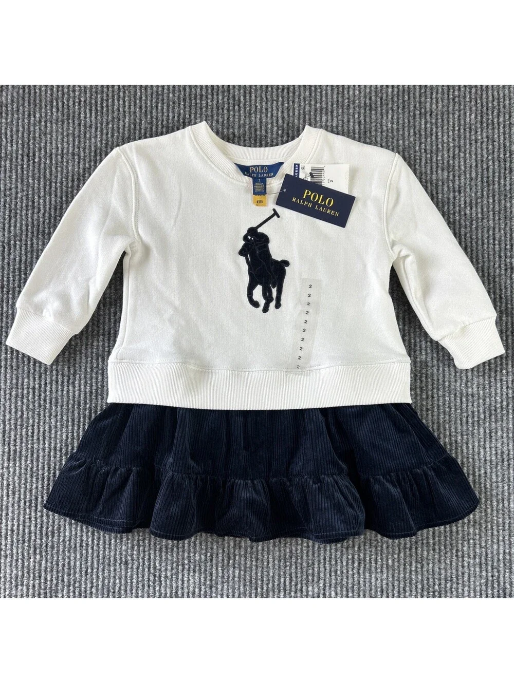 POLO RALPH LAUREN GIRL'S VELVET RUFFLE HEM SWEATSHIRT DRESS SIZE 2 Cotton Blend
